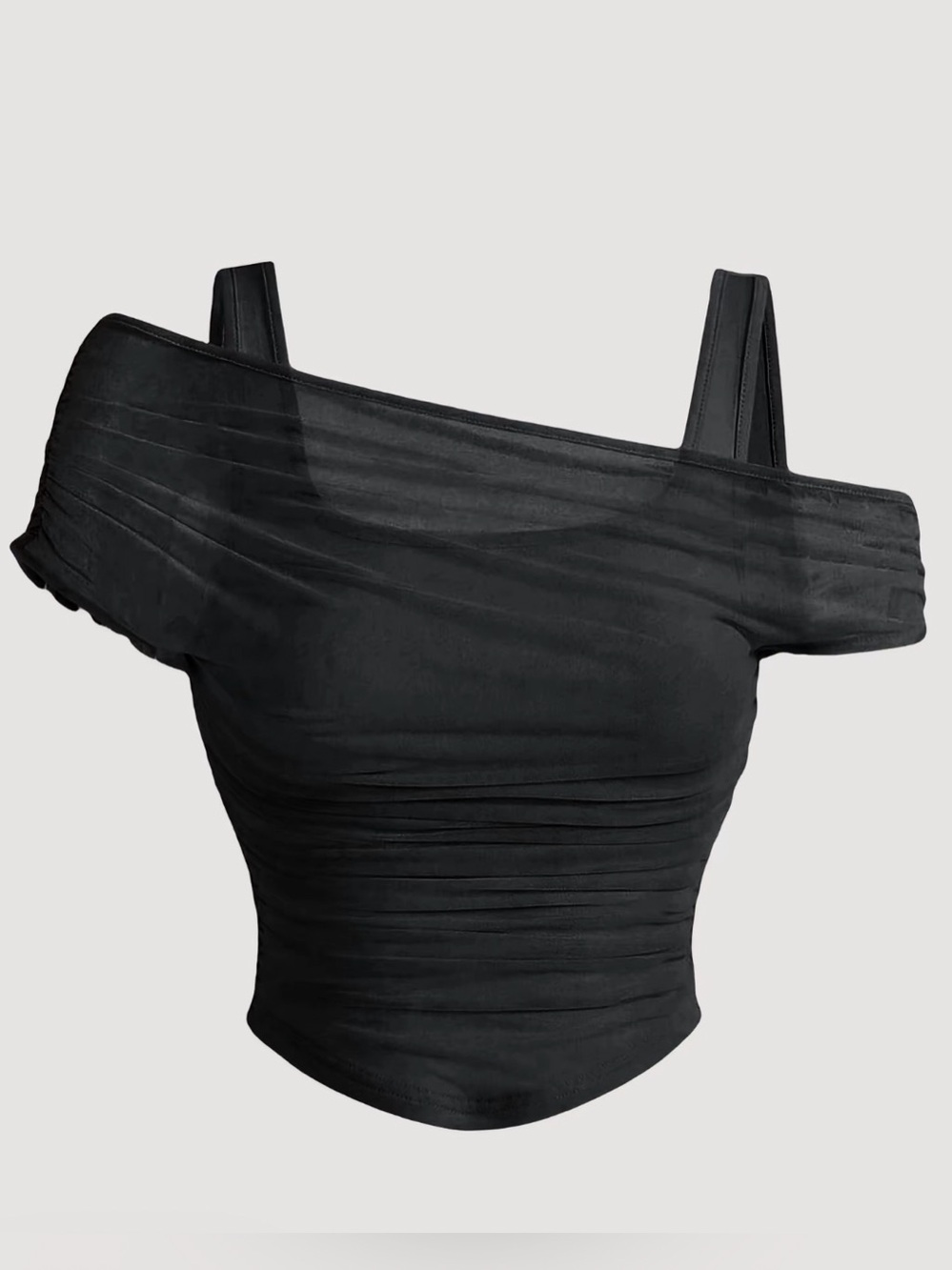 NWOT Black Off-Shoulder Ruched Mesh Crop Top 🖤